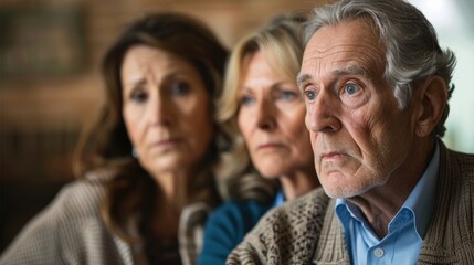 A Worried Family: Elderly Father with Daughters