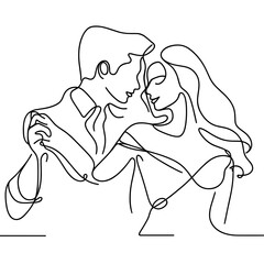 Elegant couple dancing in line drawing style  