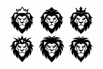 Lion King face logo icon silhouette vector bundle