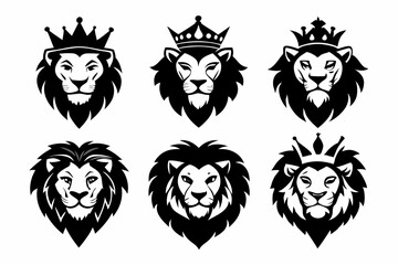 Lion King face logo icon silhouette vector bundle