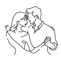 Couple Dancing with Passion in Line Drawing Style  