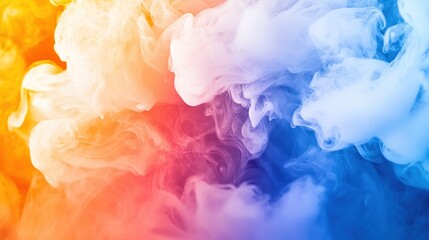 Fototapeta premium Vibrant orange and blue gradient background with dynamic colorful smoke clouds, abstract fluid shapes blending in watercolor textures.