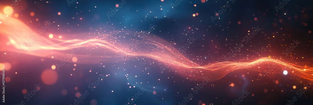 Poster futuristic digital landscape featuring glowing soft waves and elegant negative space with modern cyb