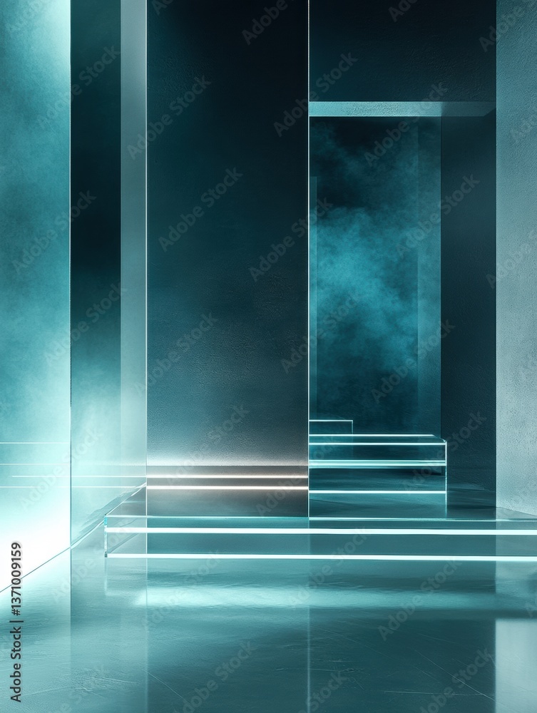 Leinwandbilder minimalist architecture featuring floating glass panels and soft, glowing edges creating a futuristi