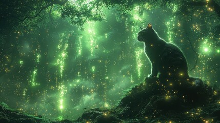 A mystical library, its towering bookshelves brimming with ancient tomes, hidden scrolls, and glowing runes, where a curious cat perches atop a dusty manuscript, observing the secrets within. 