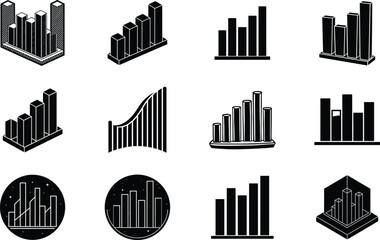 Isometric and 2D Bar Chart Icons Data Visualization Graphics