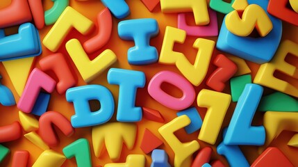 Colorful Plastic Letters Spread Across a Bright Background