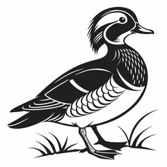 Mandarin duck black silhouette icon vector