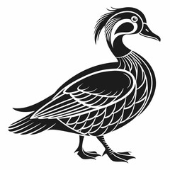 Mandarin duck black silhouette icon vector