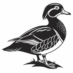 Mandarin duck black silhouette icon vector