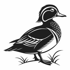 Naklejka premium Mandarin duck black silhouette icon vector