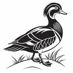 Mandarin duck black silhouette icon vector