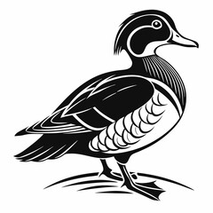 Mandarin duck black silhouette icon vector