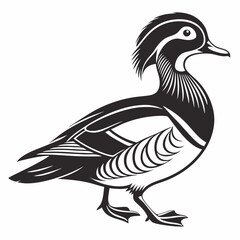 Mandarin duck black silhouette icon vector