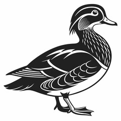 Mandarin duck black silhouette icon vector