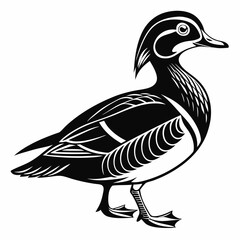Mandarin duck black silhouette icon vector