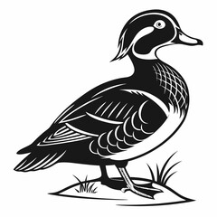 Mandarin duck black silhouette icon vector