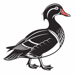 Mandarin duck black silhouette icon vector