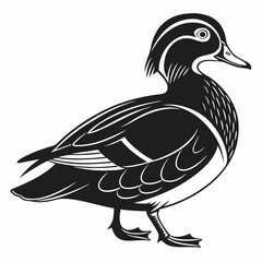 Mandarin duck black silhouette icon vector