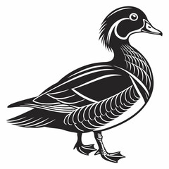 Mandarin duck black silhouette icon vector