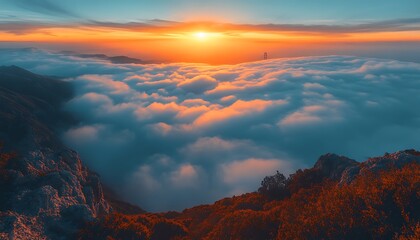 Fototapeta premium Mountain Sunset Above Cloudscape