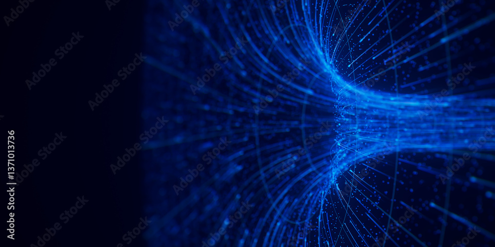  abstract flow of data in cyber wormhole. quantum computing information vortex. digital singularity.