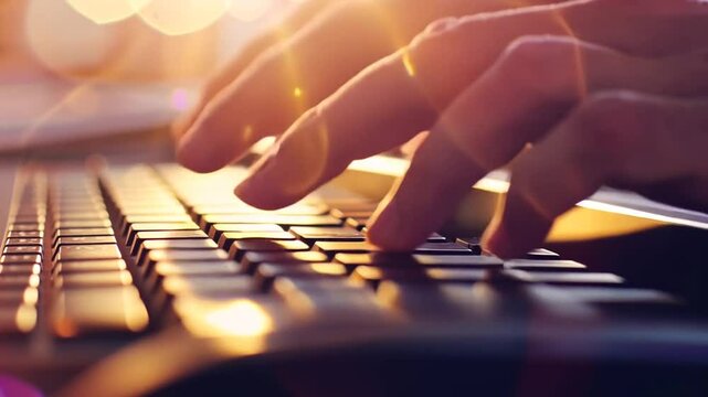 H&auml;nde tippen auf Tastatur bei Sonnenlicht