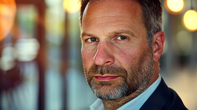 Mann mit markantem Blick im Businessoutfit