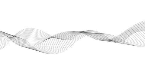 Abstract grey, white wavy smooth element swoosh speed wave modern stream curve and technology lines on transparent background. Thin line wavy abstract vector background. Curve wave seamless pattern. V