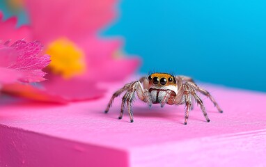 Naklejka premium Jumping Spider on Pink