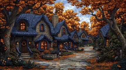 Fototapeta premium A vibrant tapestry of childhood creativity, where colorful coloring pages transformed into fantastical worlds, featuring adorable animals, playful children, and charming houses, set against 