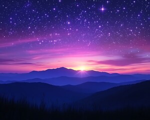 Naklejka premium Mountain Sunset Starry Sky