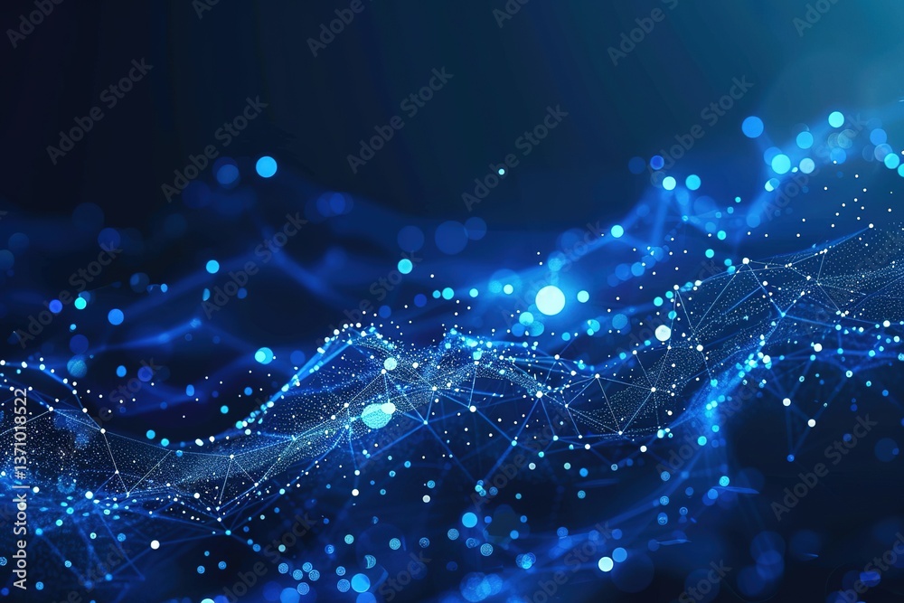Poster network of connected points in glowing blue symbolizing technology and data flow