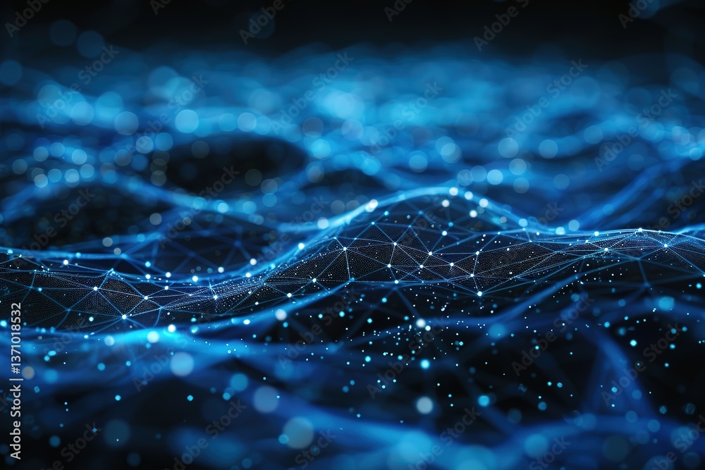 Poster abstract network of blue lines and dots symbolizing data connection and technology