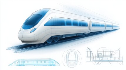 A conceptual blueprint of an ultra-fast magnetic levitation train, highlighting aerodynamic features