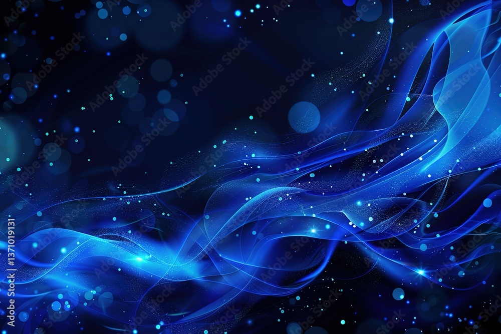 Poster abstract blue luminous waves flow gracefully creating a mesmerizing and ethereal display