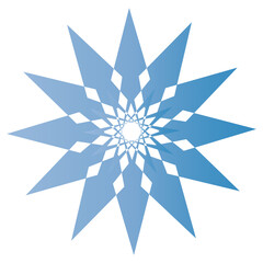 Geometric blue star design with intricate symmetrical patterns on white background