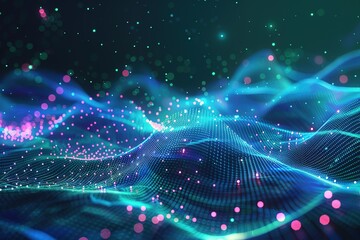 Fototapeta premium Digital landscape with glowing particles suggesting technology data and innovation