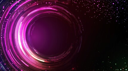 Obraz premium Futuristic abstract design with glowing circles and bokeh lights in purple and black