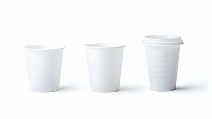 Three White Disposable Coffee Cups On White Background