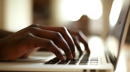 Fototapeta premium Close-up of hands typing on a laptop keyboard