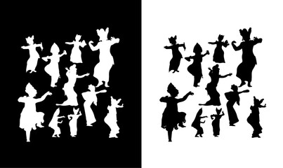 Balinese dancer silhouette, dancing women silhouette illustration vector, design, art, symbol, dancing women symbol design, art, illustration, black, white, dancing group, girl, 