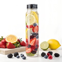 Fruit-Infused Detox Water in Glass Bottle with Fresh Berries and Citrus