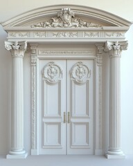 Obraz premium Isolated on a transparent background, an ancient door with a classic white frame