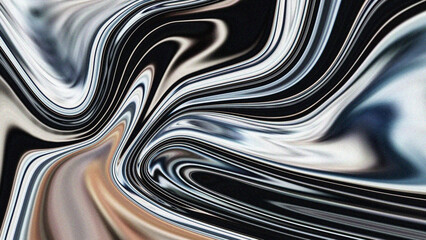 Black and white abstract fluid art with smooth flowing waves and dynamic swirling textures.