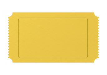 A yellow ticket stub with a textured isolated on transparent background