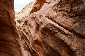 Eroded by water and wind cliffs in the canyon, Little Wild Horse Canyon, San Rafael Swell, Utah USA