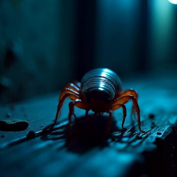 Centipedes on a black background, Centipedes closeup in the dark