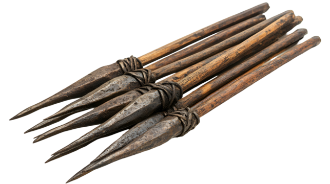 Ancient Wooden Spears Primitive Weaponry Tribal Hunting Tools