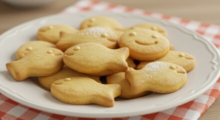 Naklejka premium April Fools' Day Fish Shaped Cookies - Fun fish-shaped cookies, perfect for an April Fools' Day prank or treat. Playful, sweet, charming, lighthearted, and celebratory